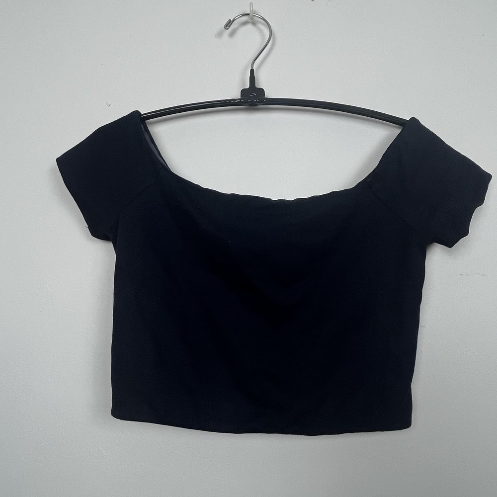 Alice + Olivia Black Off The Shoulder Zip Back Crop Top XS USA Made Cropped